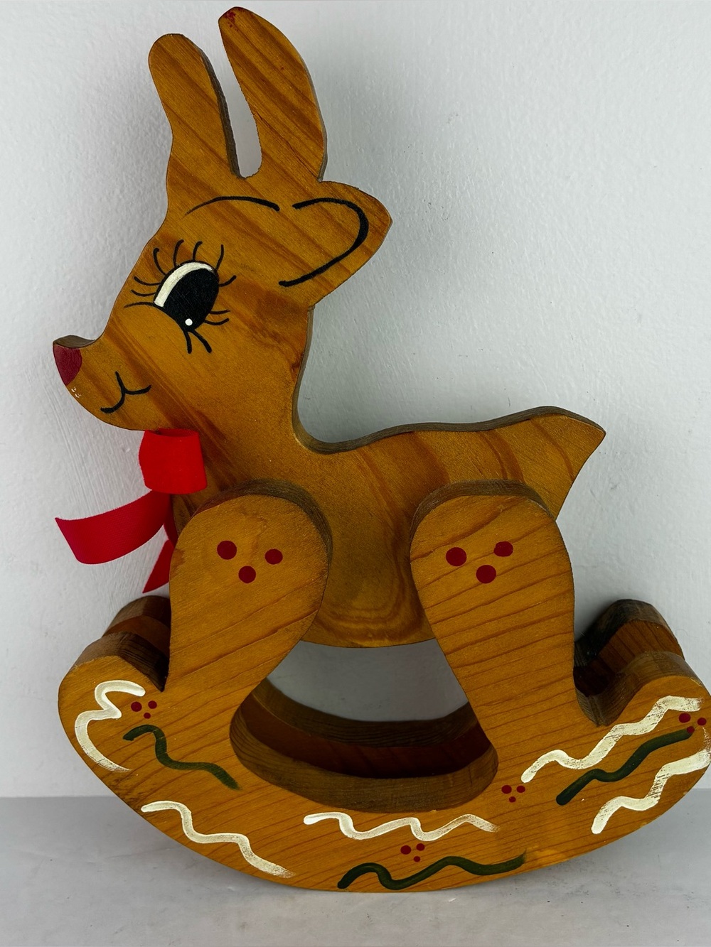 Rudolph Wooden Rocking Christmas Reindeer Vintage - Hand Painted - So Cute!